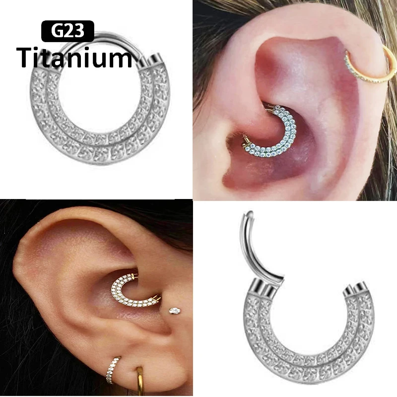 G23 Titanium Piercing Hoops Double Layered Zircon High Segment Nose Ring Clicker Septum Rings Daith