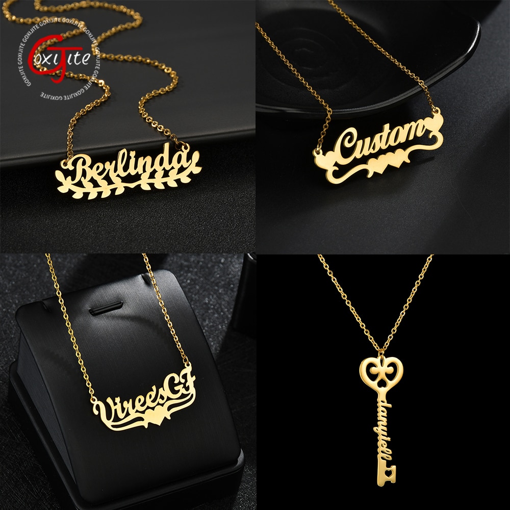 Goxijite Personalized Name Heart Necklace For Women Custom Stainless Steel Key And Stethoscope Nameplate Necklaces Unique Gift