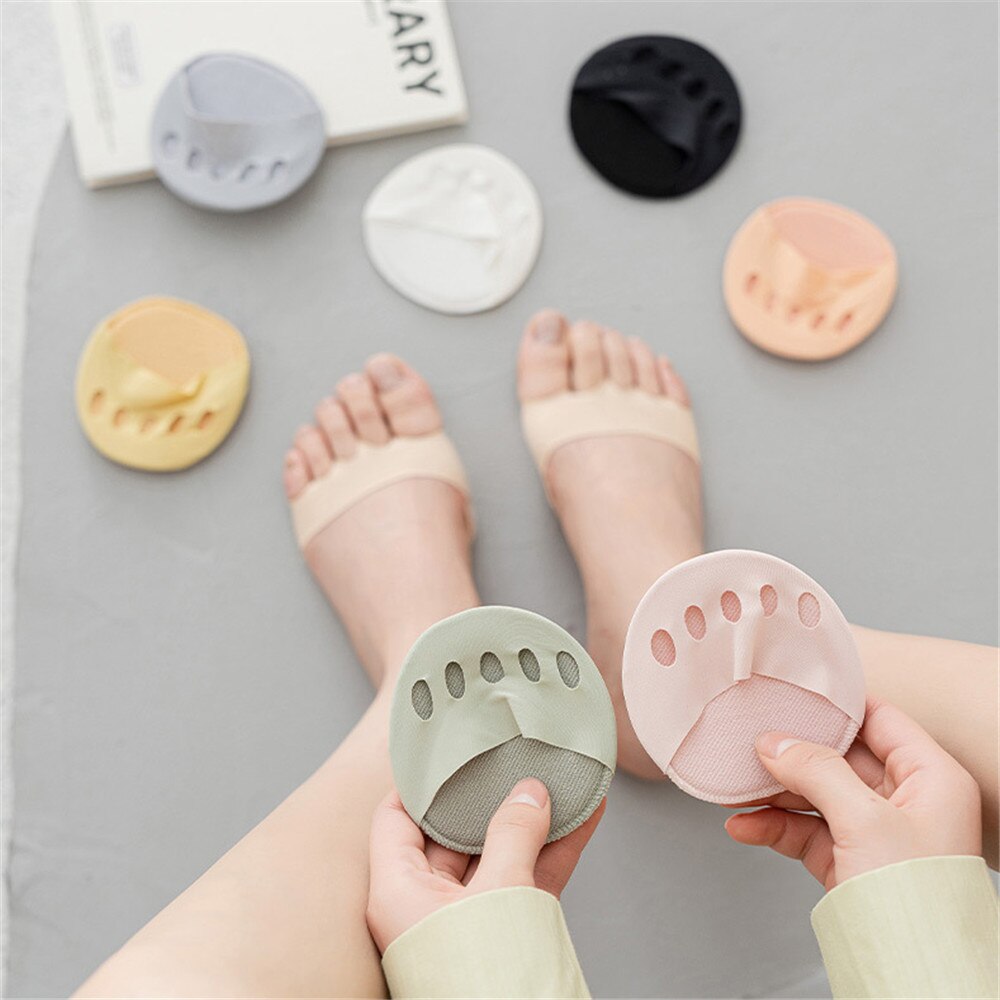 2021 Ice Silk Sponge Pad Half Palm Socks Invisible Five-finger Socks High Heels Forefoot Boat Socks Ladies Sweat-absorbent Socks