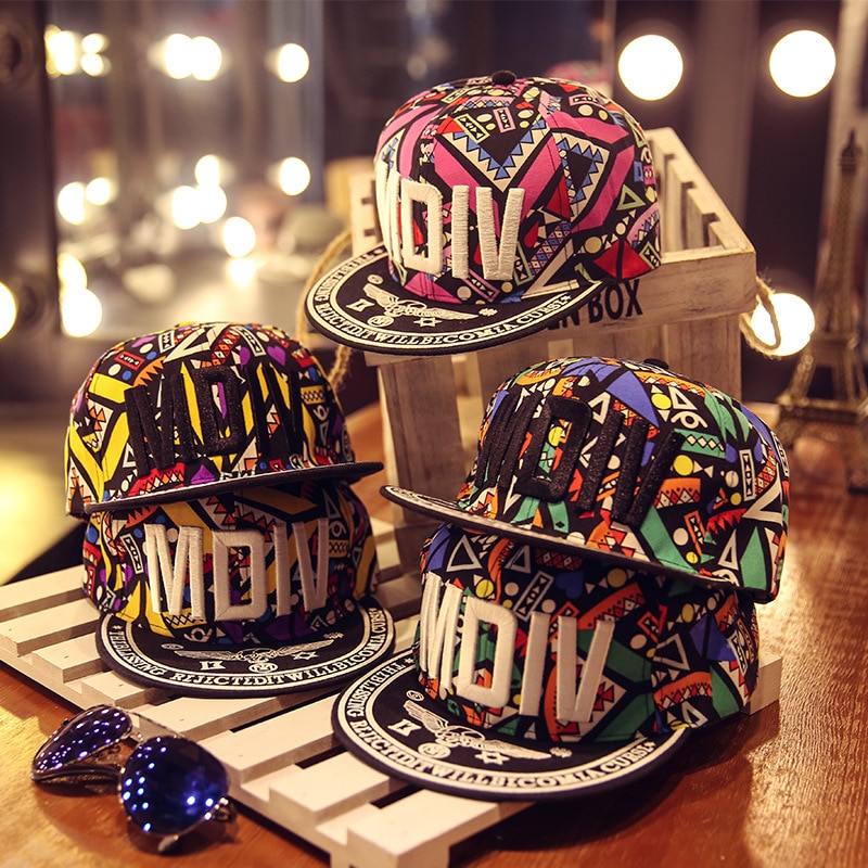 Parent-Child Children's Hat Baby Girl Summer MDIV Letter Embroidery Hit Color Totem Flat Edge Hip Hop Hat Baby Boy Sun Hat 