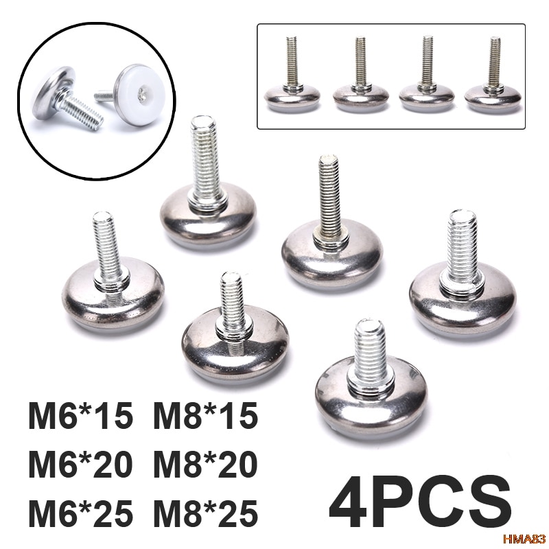 4Pcs Adjustable Steel Furniture Legs Anti-slip Base Table Cabinet Leg Pad Feet Leveler M6 M8 Screw Metal Furniture Foot Level