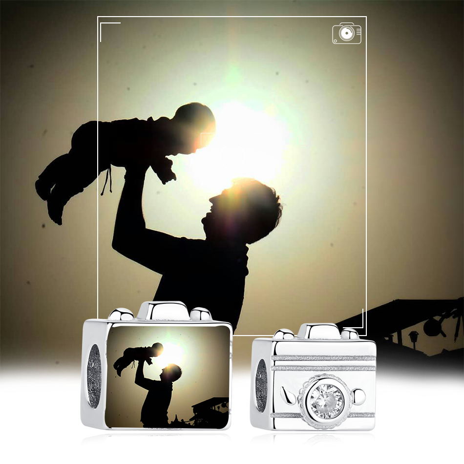 ELESHE 925 Sterling Silver Personalized Custom Photo Charm Bead Travel Camera Fine Beads Fit Original Bracelet DIY Jewelry Gift