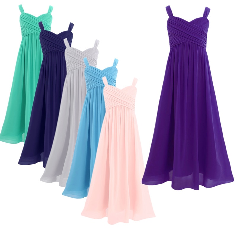 Chiffon Tulle Flower Girls Dresses Floor-Length Sleeveless Wedding Party Bridesmaid Dress Kids Girl Dress Princess Pageant Maxi
