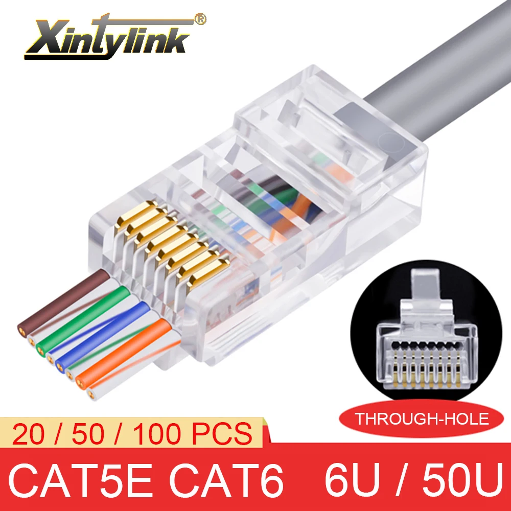 xintylink rj45 connector cat6 cat5e 50U/6U ethernet cable plug utp 8P8C ends cat 6 network lan jack