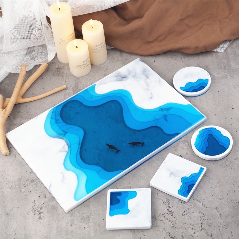 Funny DIY Resin Molds Coaster Tray Set Beach Island Nature Sea Plate Mold Crafts Blossom Tray Epoxy Resin Crafts Resin Supplies