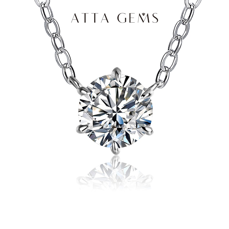 ATTAGEMS 925 Silver Necklace Pendant Round Cut 1.0ct D Color White Moissanite Pass Diamond Test for Women Elegant Necklace
