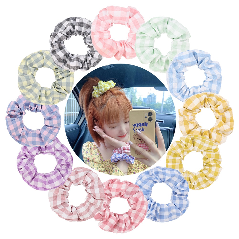 1 PCS Women Hair Rubber Band Colorful Plaids Elastic Hairbands DIY Clothing Decoration Girls Headwear Birthday Gifts Photo Props
