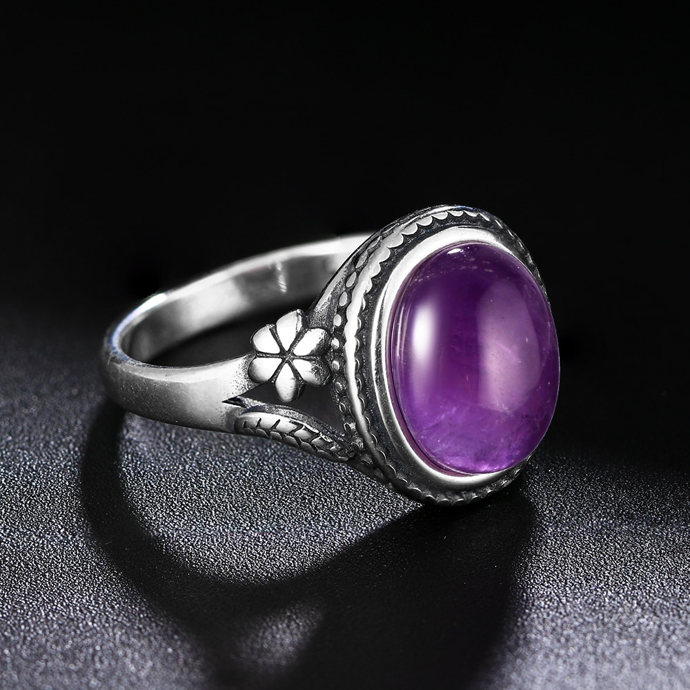 Vintage Natural 8x10MM Oval Amethyst Rings 925 Sterling Silver Ring for Women Wedding Anniversary Party Gift Fine Jewelry