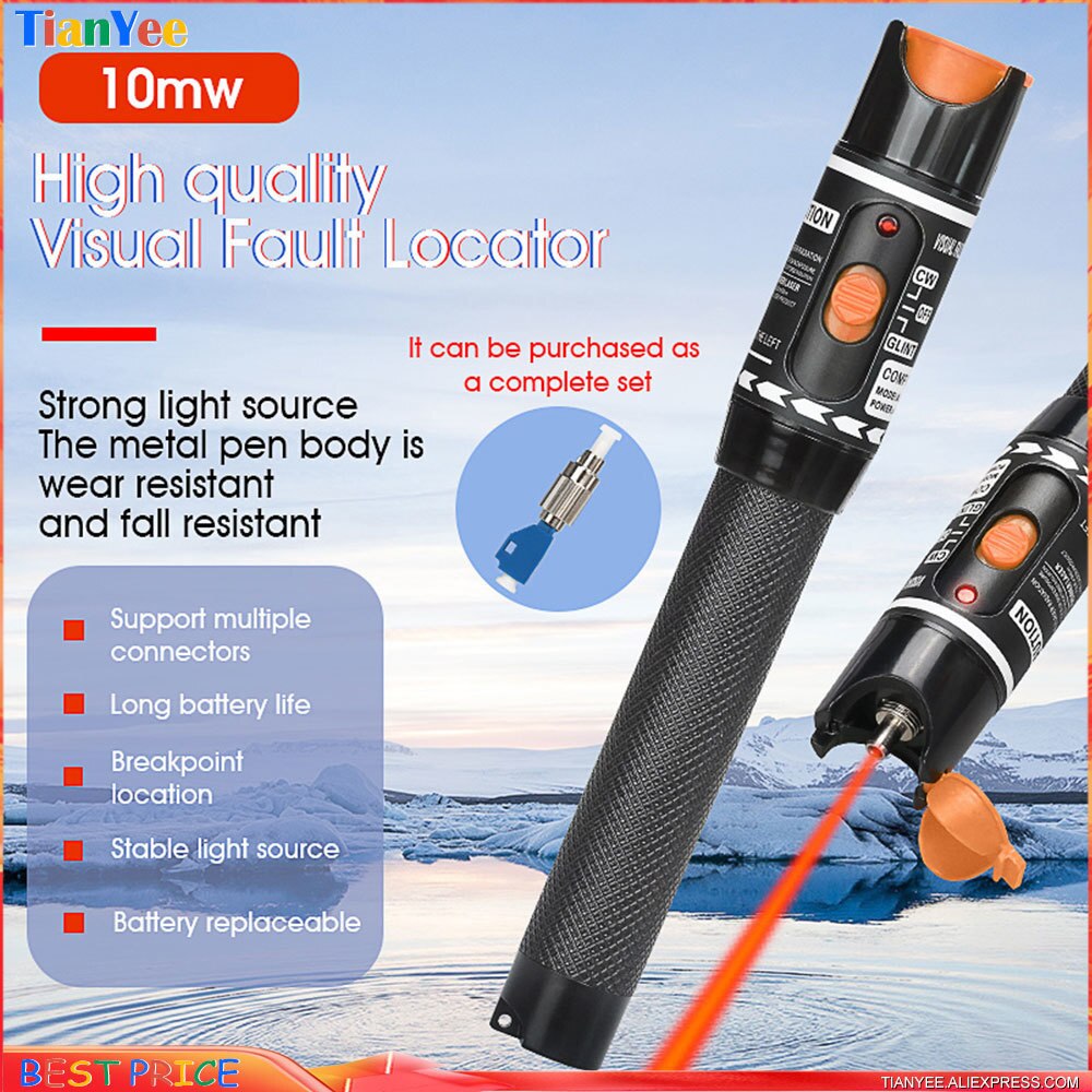 2021 NEW VFL Red Laser 10mW Visual Fault Locator Red Pen Fiber Optic Cable Tester 10-50Km Range VFL AUA 10KM 10MW Free shipping