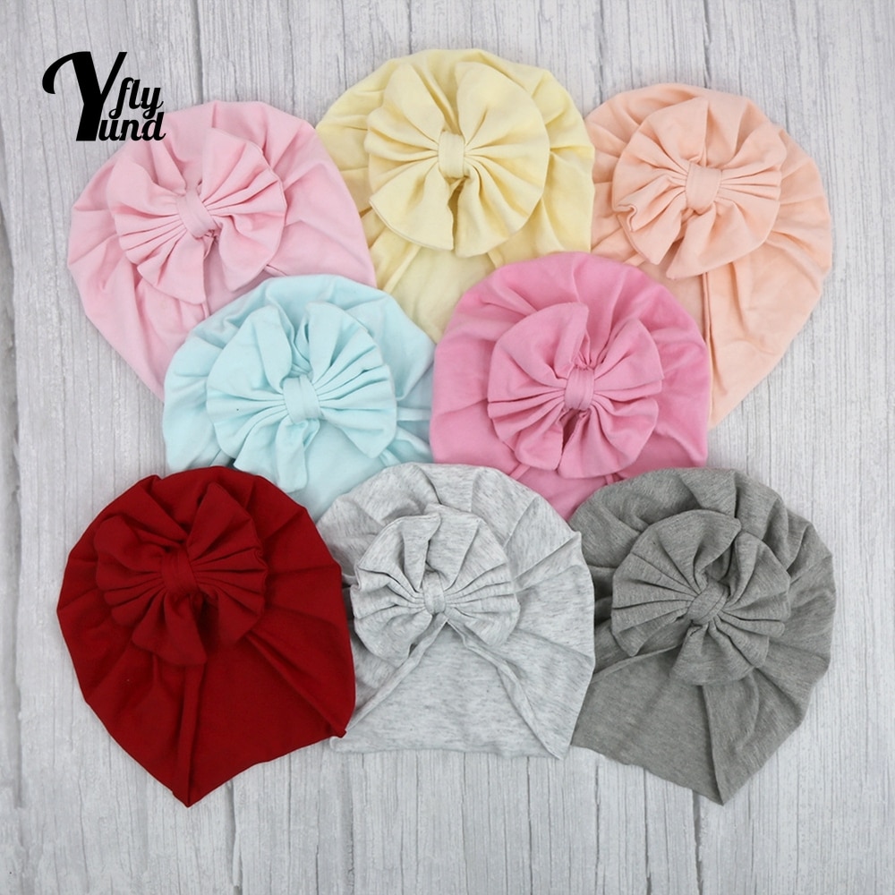 Yundfly Soft Comfortable Knitted Cotton Newborn Hats Fashion Striped Bowknot Baby Caps Cute Bows Headwear Kids Hair Accessories