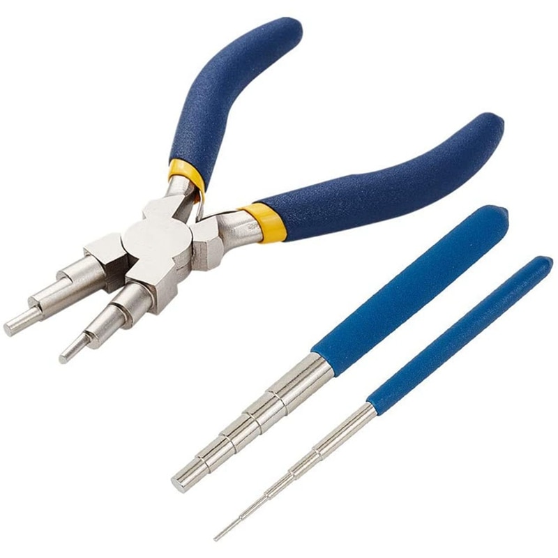 Winding Tool, 2-Piece Winding Mandrel and 1 Piece of 6-In-1 Bail Pliers for Wrapping Jewelry Wire and Forming Jump Loops