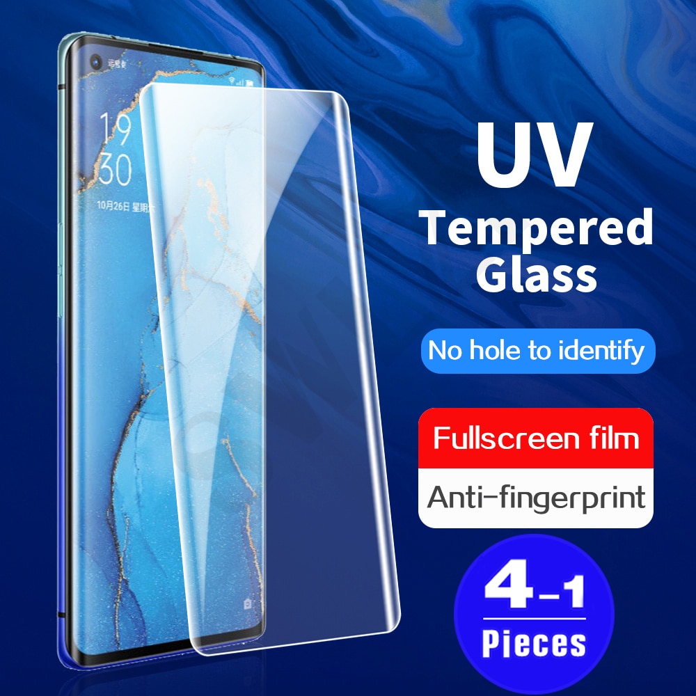 1-4Pcs Full cover UV Tempered Glass for OPPO Reno 6 pro plus 5 4 3 pro 5G phone screen protector protective film Glass UV glue
