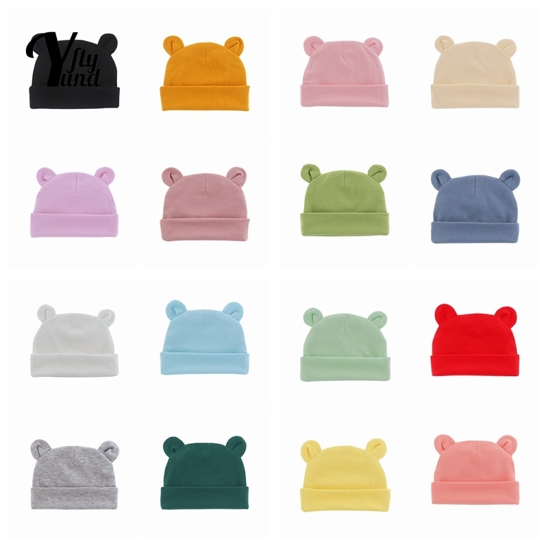 Yundfly Comfortable Warm Cotton Infant Hats Cute Cartoon Newborn Caps Baby Girls Headwear Hair Accessories Photography Props