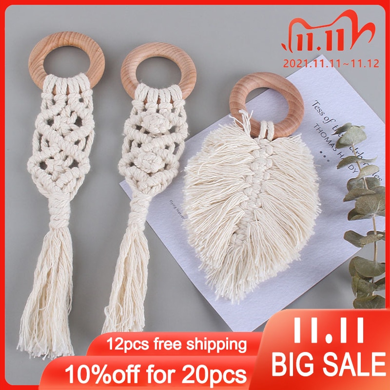 Baby Creative Wood Toy Teether New Hand-woven Cotton Rope Molar Stick Shape Pacifier Wooden Teether Newborn Feeding Gifts