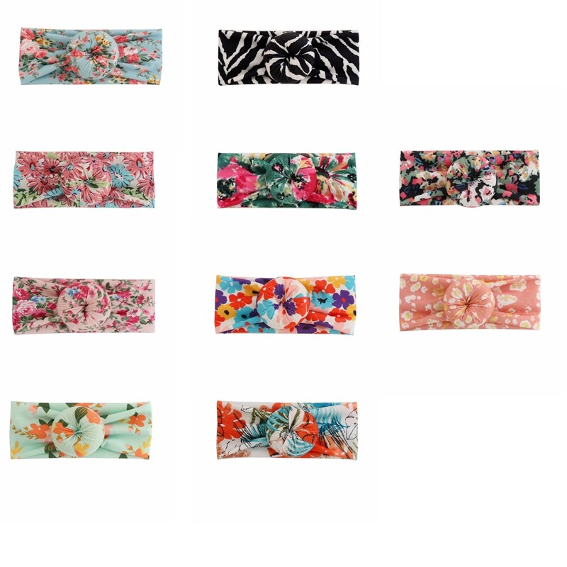 Vintage Flowers Pattern Donut Infant Headband Cute Handmade Round Ball Elastic Hairband Children Headwear Clothing Decoration