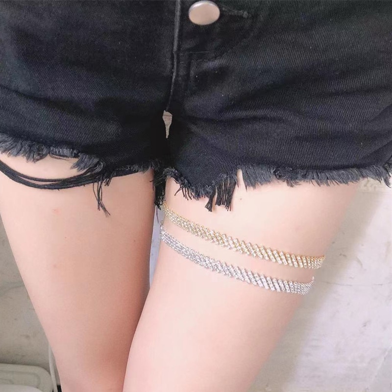 Women's sexy luxury shining Rhinestone multi-layer elastic rope leg chain thigh body jewelry women's crystal body thig