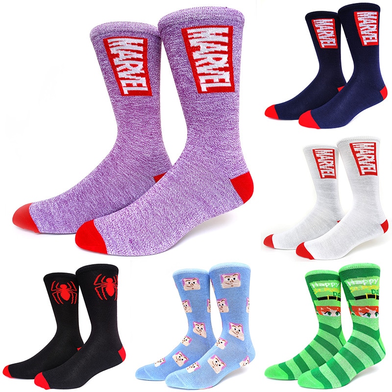 Happy Funny Disney Cool Socks Harajuku Captain America Man Personality Anime Men Sox