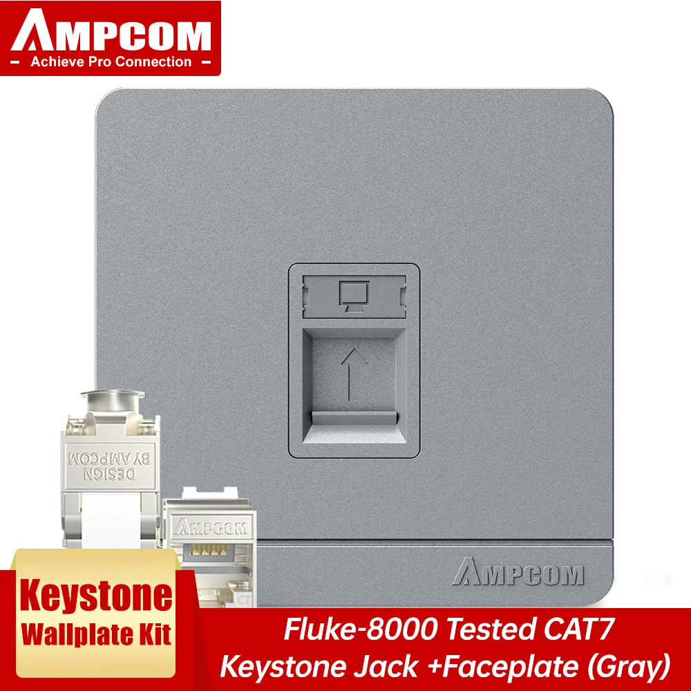 AMPCOM (UL Listed) Wall Faceplate with CAT7 10Gbps STP Keystone Jack  RJ45 Self-Locking Zinc Alloy