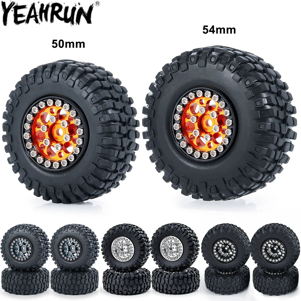 YEAHRUN 4PCS SCX24 Metal Wheel Rims and Rubber Tires Kit for 1/24 Axial SCX24  1/18 TRX4M RC Crawler