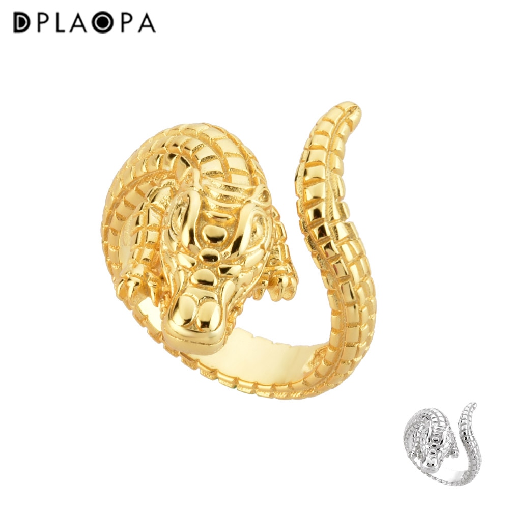 DPLAOPA 925 Sterling Silver Gold Plated Silver Crocodile Ring Adjutable Women Party Jewelry Open Bangle Circle Jewels