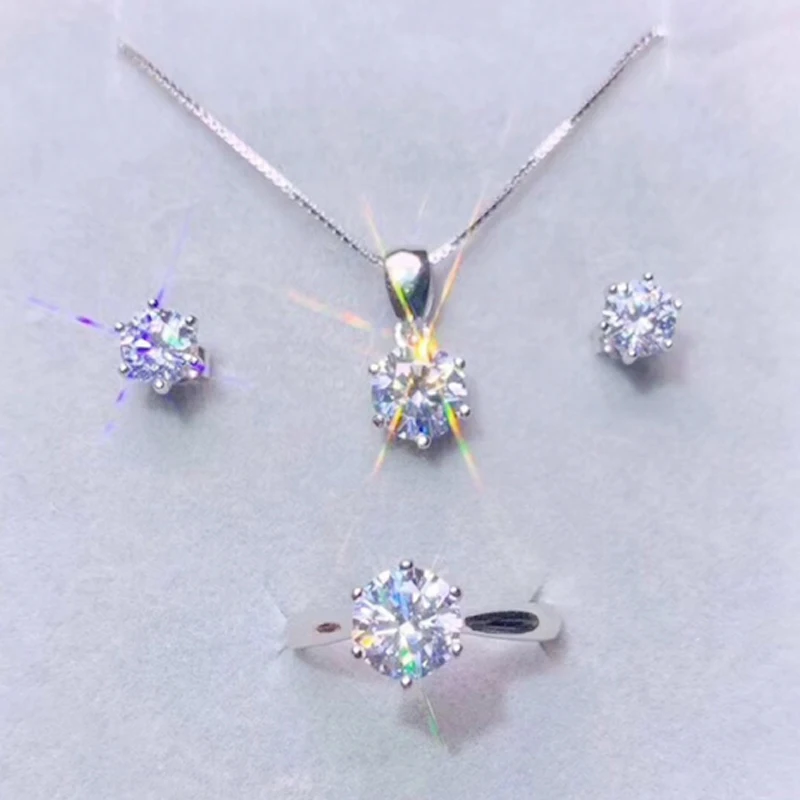 YANHUI 100% Original Tibetan Silver  Jewelry Set Rount Cut 6mm 1.0ct Zirconia Ring&Earrings&Necklace