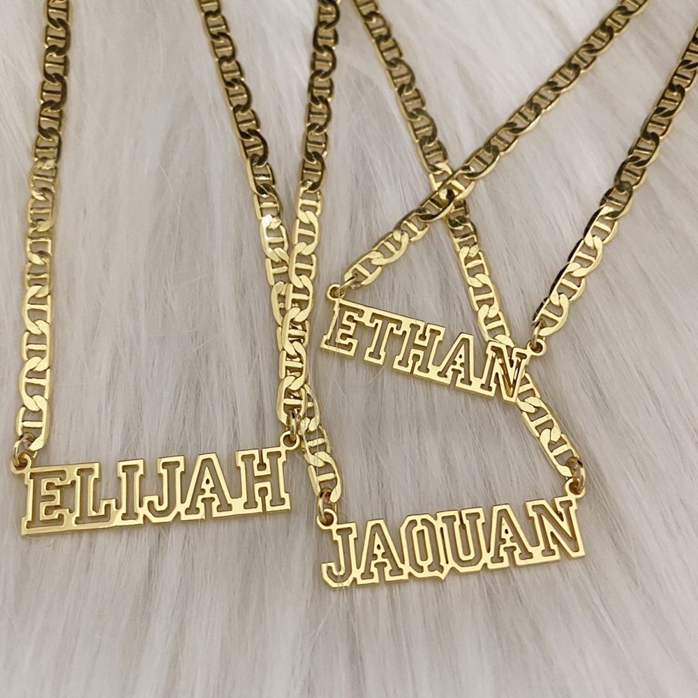 Noelia Stainless Steel Gold Choker Custom Name Necklace Personalized Flat Chain Nameplate Necklace for Women Men Jewelry Gifts