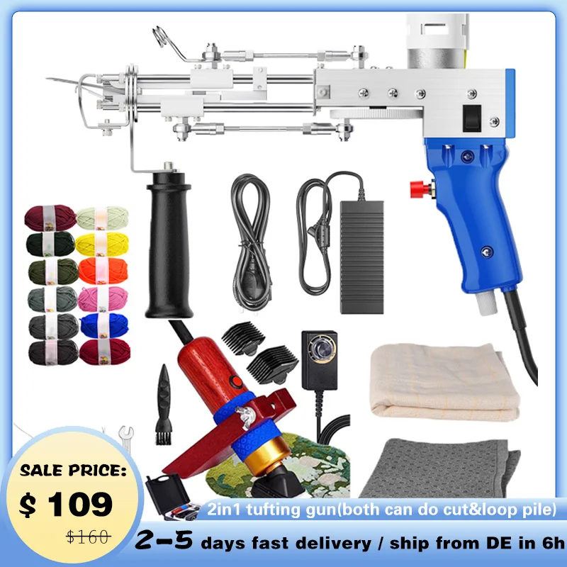 2 in 1 Tufting Gun Set Electric Touffing Pistol,7 – 21mm Tufting Pisto, with Wool Yarn and Tufting