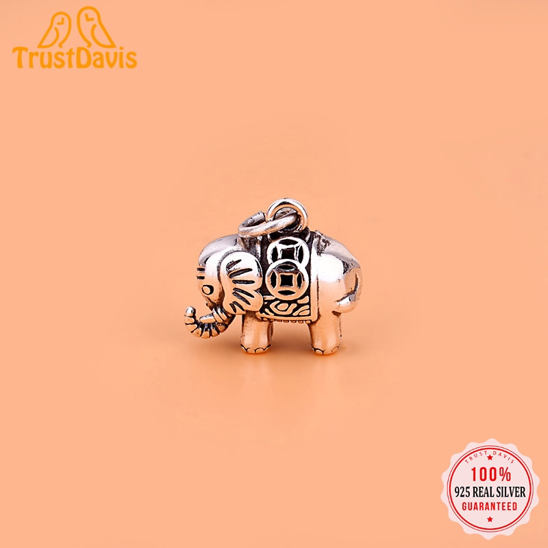 TrustDavis Real 925 Sterling Thai Silver High Quality Elephant Charm Pendant Handmade DIY Accessories Fine Jewelry HY160