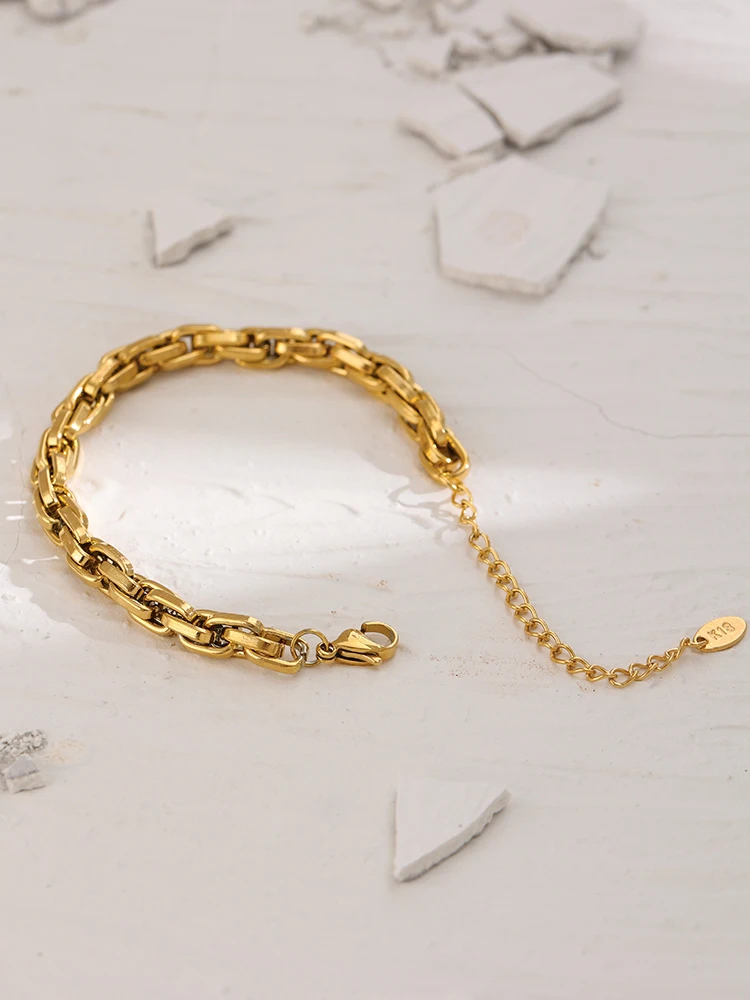 Yhpup New Stainless Steel Chain Bracelet High Quality Metal Texture 18 K PVD Plated Charm Bracelet