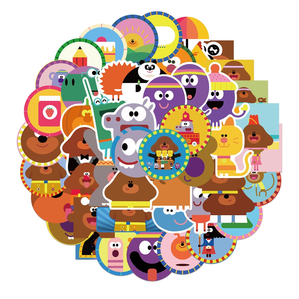 50pcs/set Hey Duggee Waterproof Stickers DIY Children's Luggage Phone PVC Toy Graffiti Stickers Cartoon Stickers birthday g