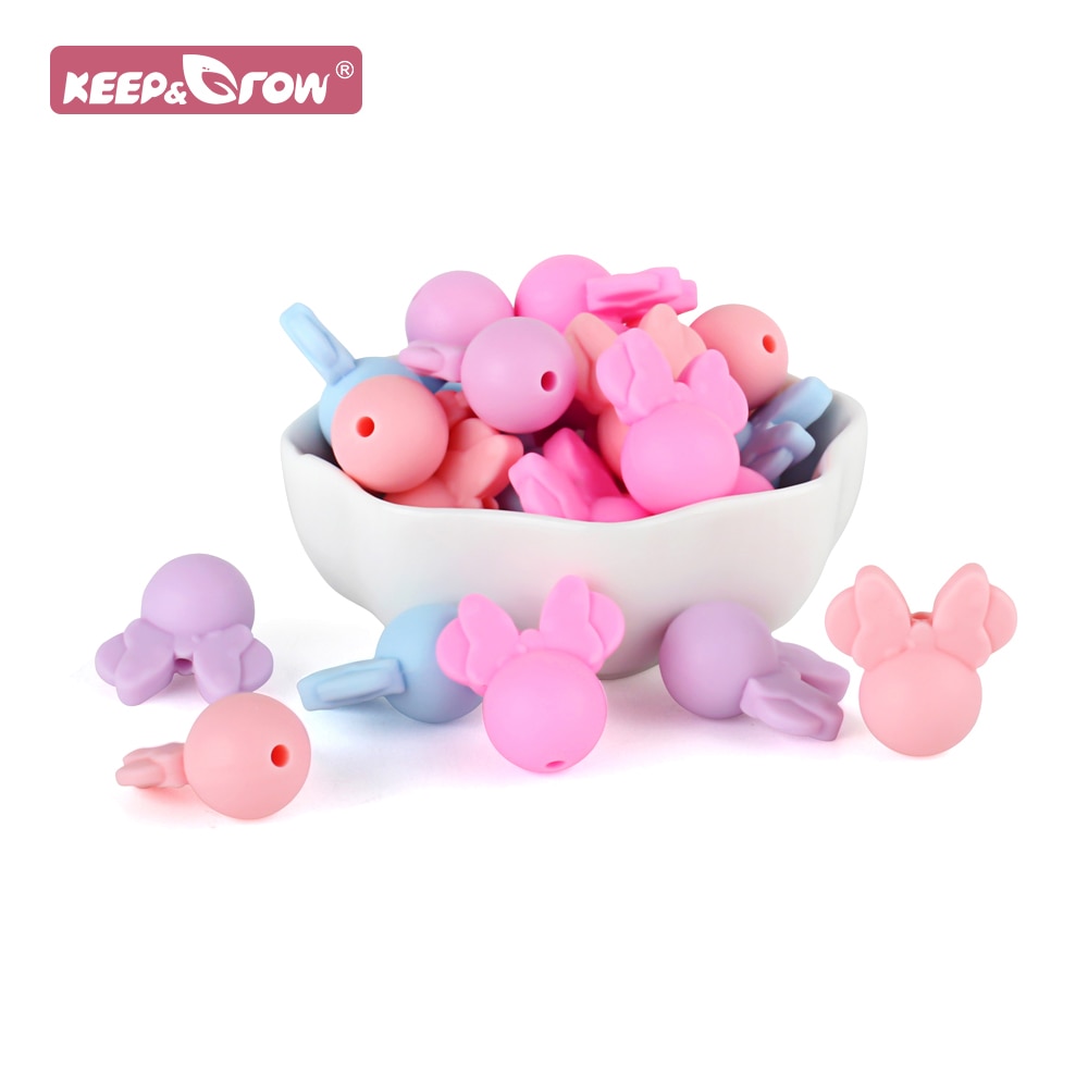 20pcs/Lot Mouse Shape Beads Silicone Teethers for BPA Free Cartoon Mouse Silicone Teething Beads DIY Necklace Accessories