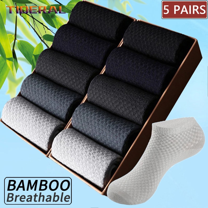 5 Pairs/Lot Men's Short Socks Bamboo Fiber Ankle Socks Man High Quality Summer Winter Business Breathable Black Male Dress 
