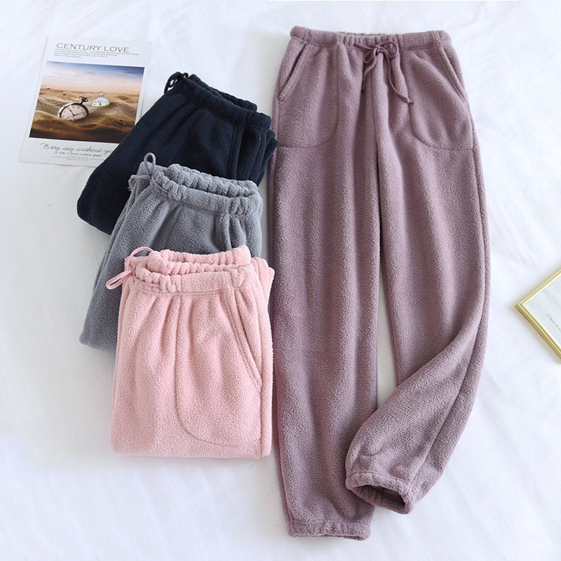Autumn and winter new lovers pants thickened warmth and velvet loose pajamas for men and women loose closed trousers home pants