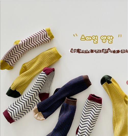 4Pairs Pack 1-8 Year 2021 autumn striped wavy baby tube socks double needle boys and girls socks