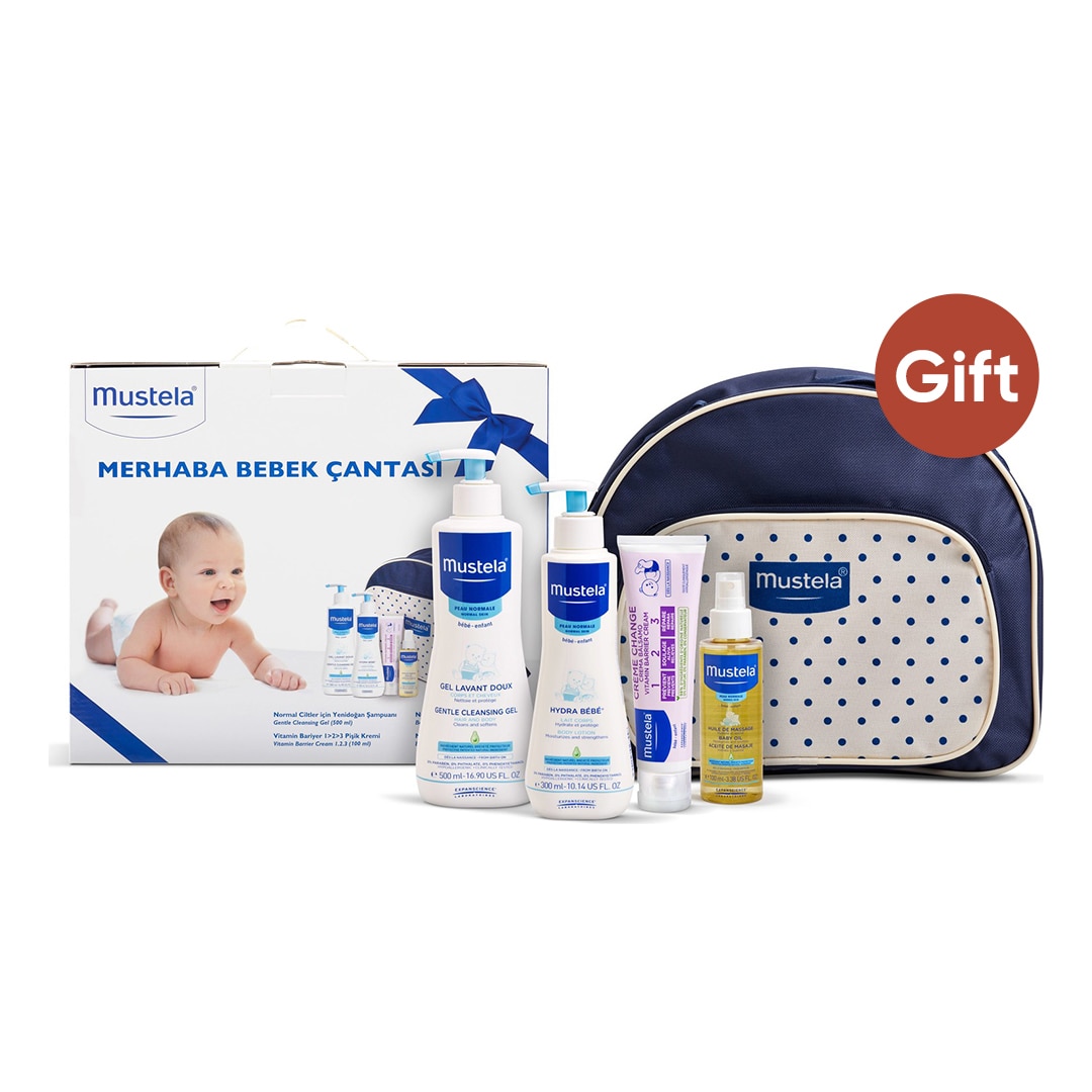 Mustela Hello Newborn Baby Care Bag Set, Baby Massage and Vitamin Cream-Healthy and Bag Gift