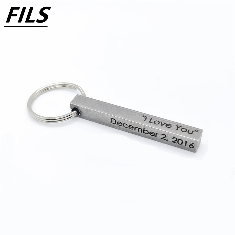 Custom Name Date Men Keychain Personalized 4 Sides Stainless Steel Bar Keyring For Women Llavero Gift