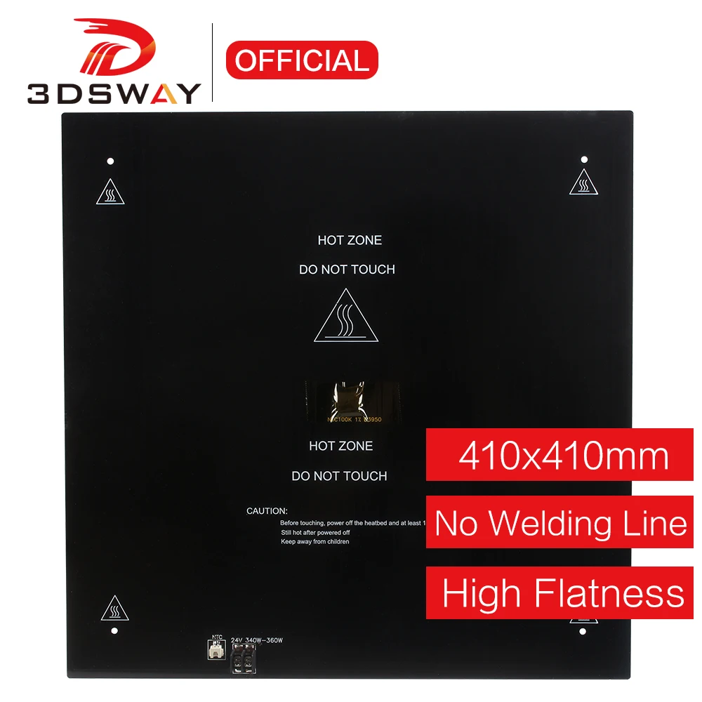 3DSWAY 3D Printer Parts 410x410mm 24V Heat bed Platform Black MK3 Hotbed 3mm Aluminum Substrate