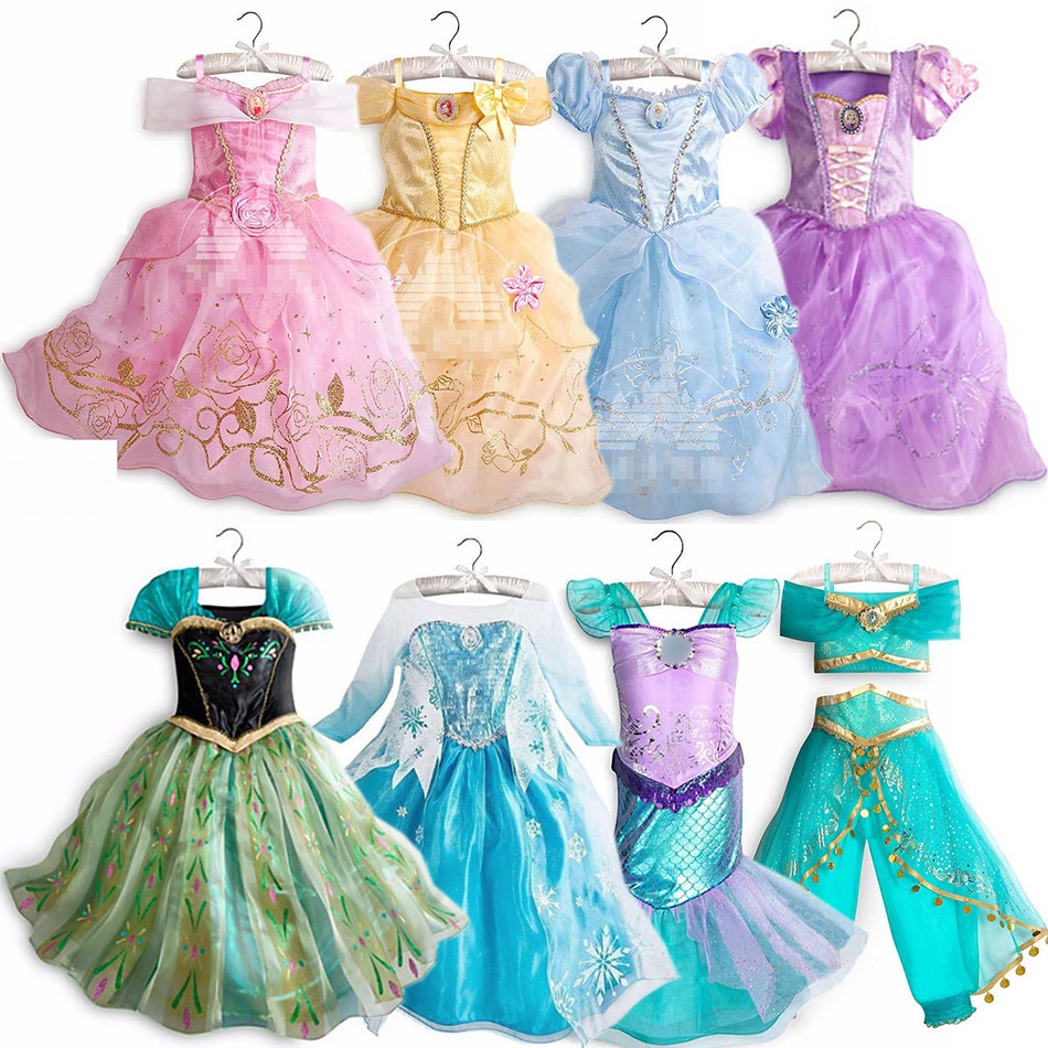 Disney Princess Party Dress for Girls Halloween Frozen Elsa Rapunzel Costume Kids Wednesday Addams Clothing Birthday Gift Gown