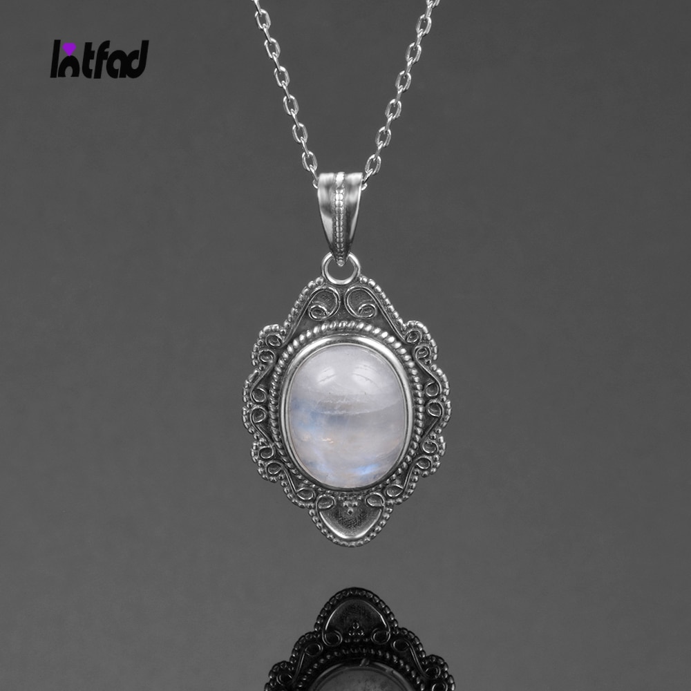 925 Sterling Silver Necklace Natural Moonstone Pendants Necklace for Women Chain Fine Jewelry Wedding Party Gifts