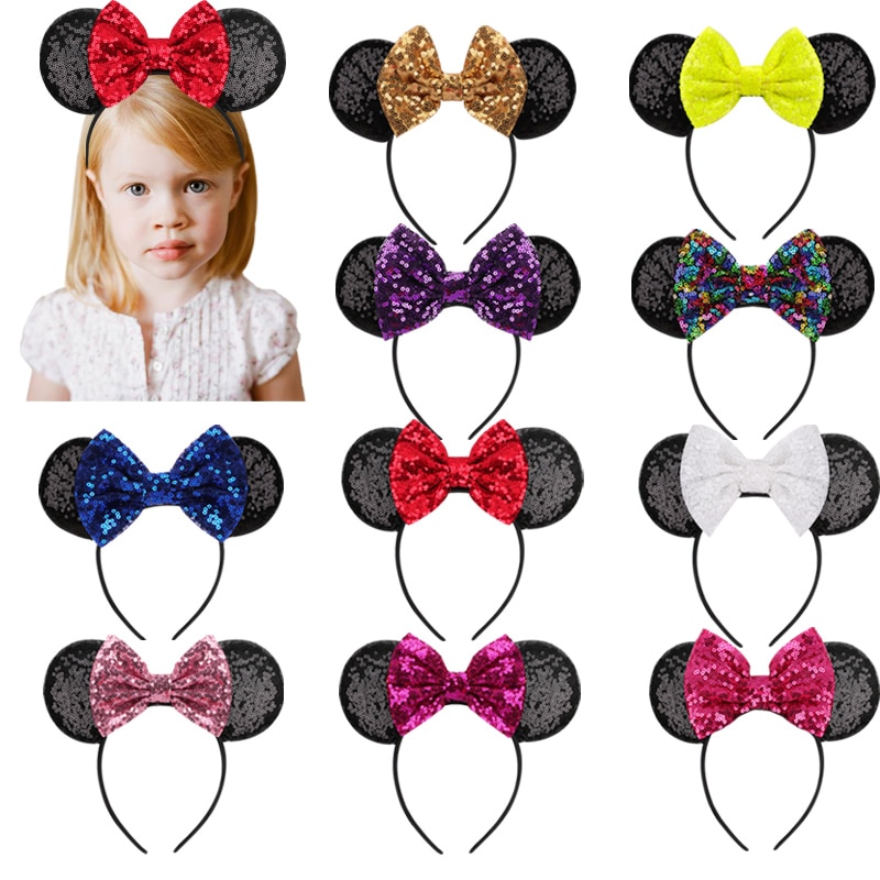 2021 Fashion Sequin Mouse Ears Headband Big Hair Bows Charactor For Girls Baby Kids Festival Party Hairband Hair Accessories