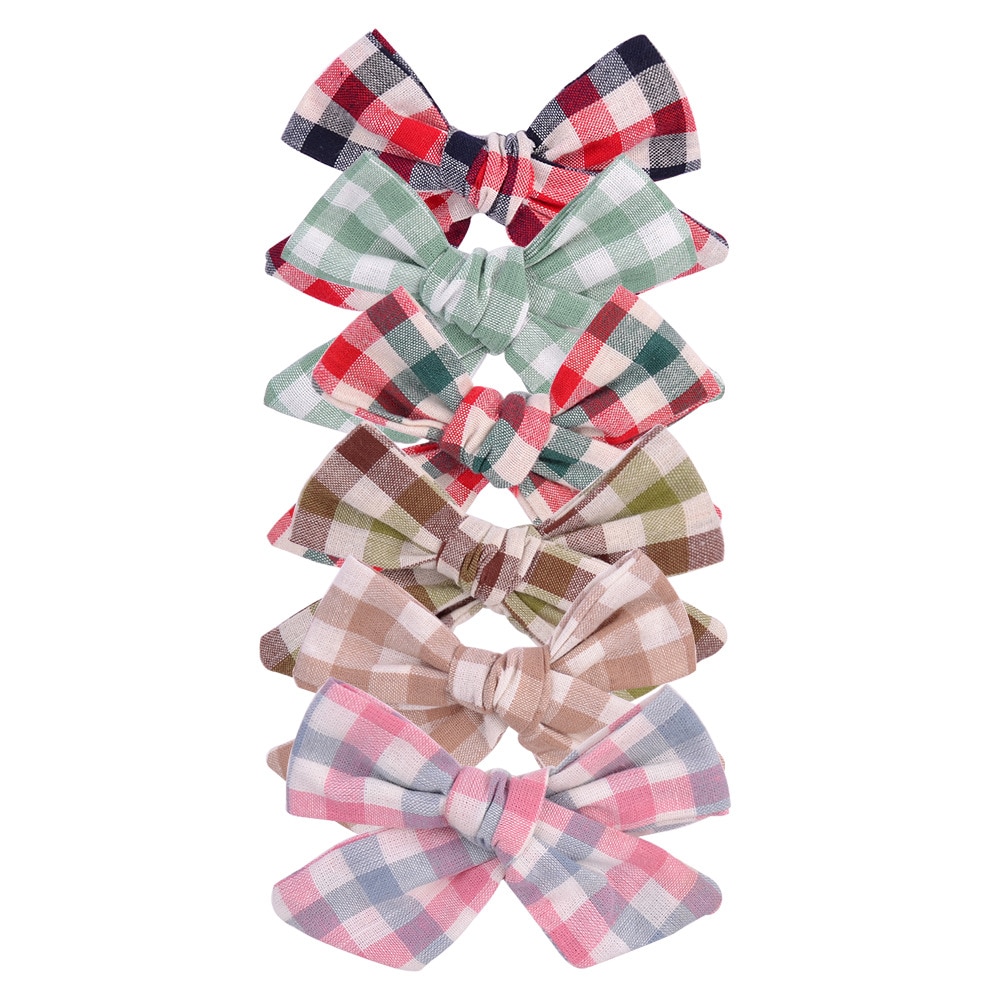6pcs/lot Lovely Princess Bangs Hairpins Fashion Plaids Print Bowknot Baby Hair Clips DIY Clothing Decoration Photography Props