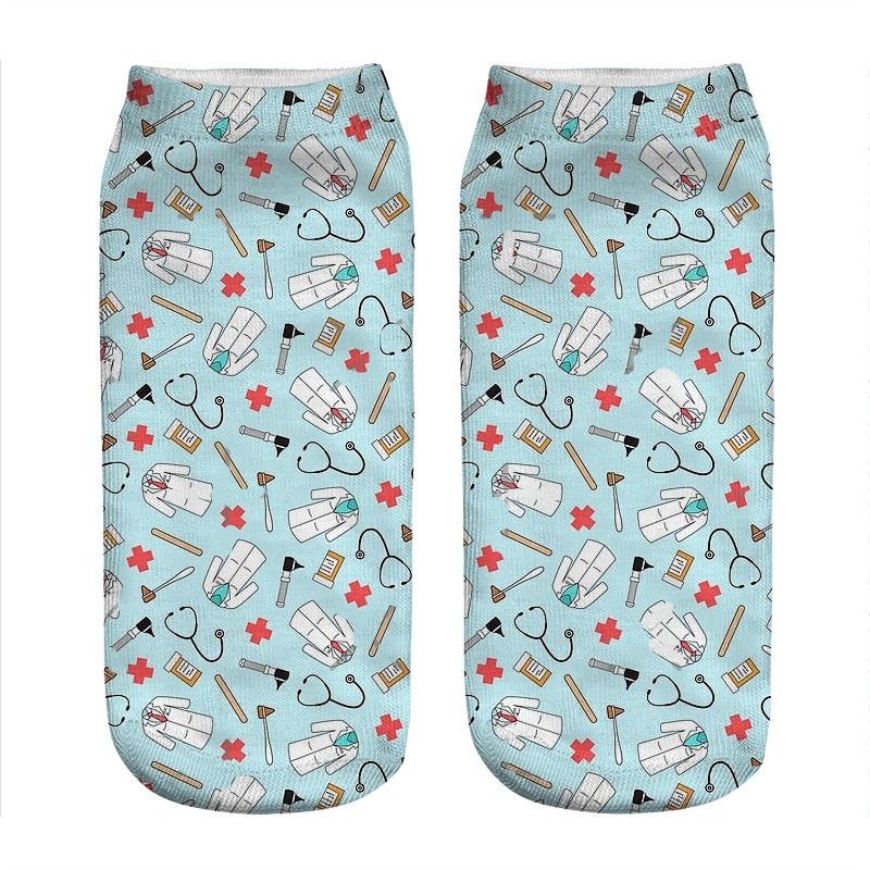 Women's socks kawaii Medical Doctor Light Blue Printed Socks Woman harajuku Happy Funny Novelty cute girl gift Socks for wo