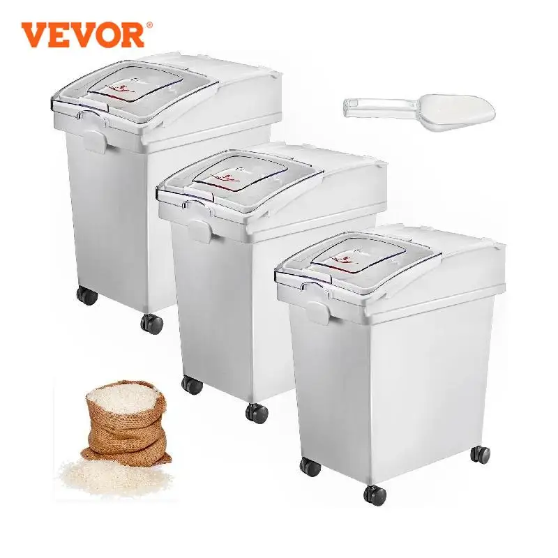 VEVOR 25L Dry Ingredient Storage Bin with Scoop Caster Dustproof Rice Flour Soybeans for Restaurant