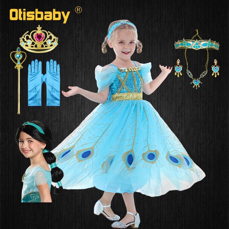 Halloween Gorgeous Jasmine Princess Fantasy Dress for Kids Elegant Dress Up Girl Party Clothing Children Cosplay Aladdin Costume