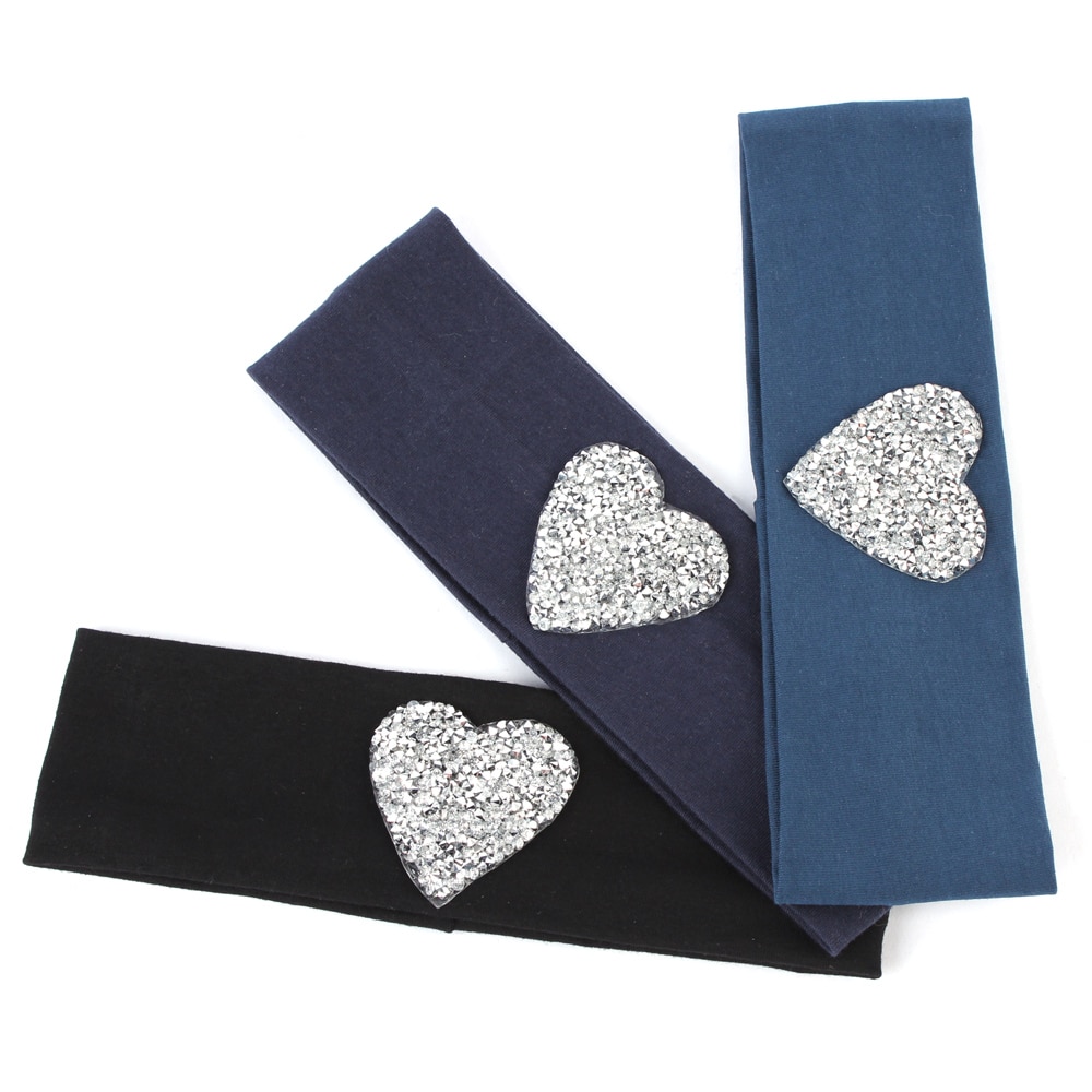 Baby Fashion Soft Headband Silver Rhinestone Heart Headwear Newborn DIY Elastic Turban With Applique Children's Hair Access