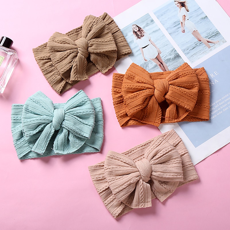 Baby Girl Headband Children's Hair Bows Turban Cable Knit Headwraps For Newborn Cute Hair Accessories Stretchy Head Band Wi