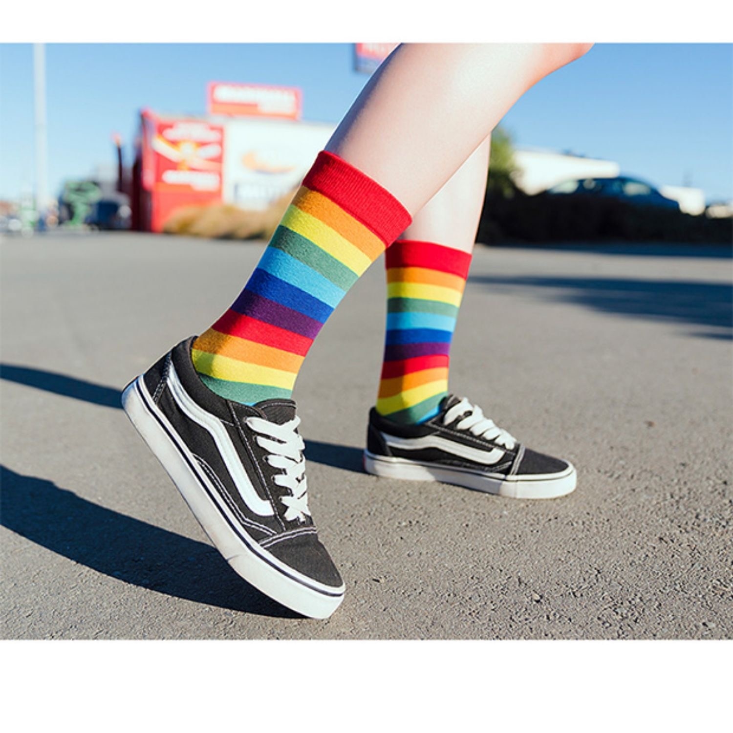 Rainbow Socks Women's Spring Colorful Print Striped Cotton Outdoor Sport Street Harajuku Kawai Men Sport Socks Long Socks