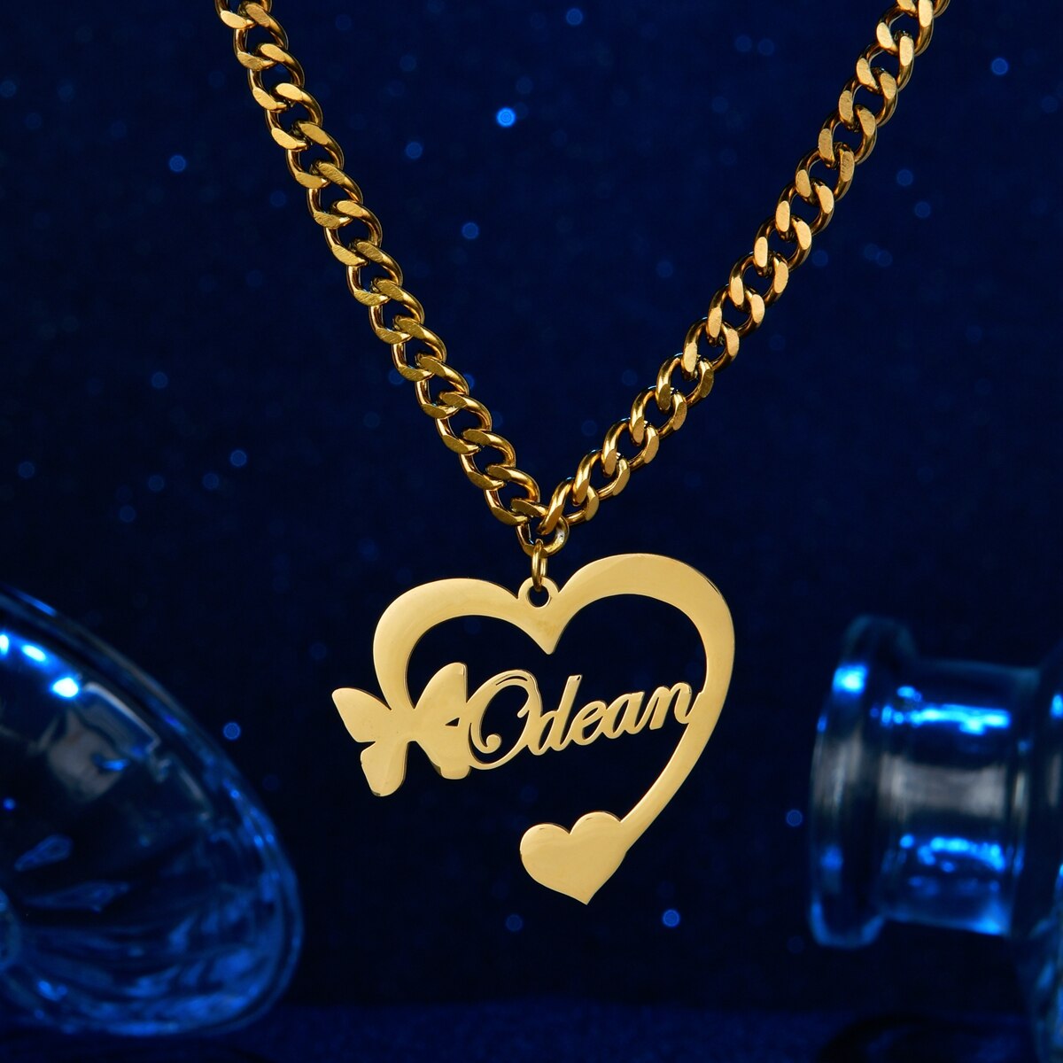 Customized Name Heart Butterfly Stainless Steel Necklace For Women Men Hip Hop Cool Accessory Fashion Festival Jewelry Gifts
