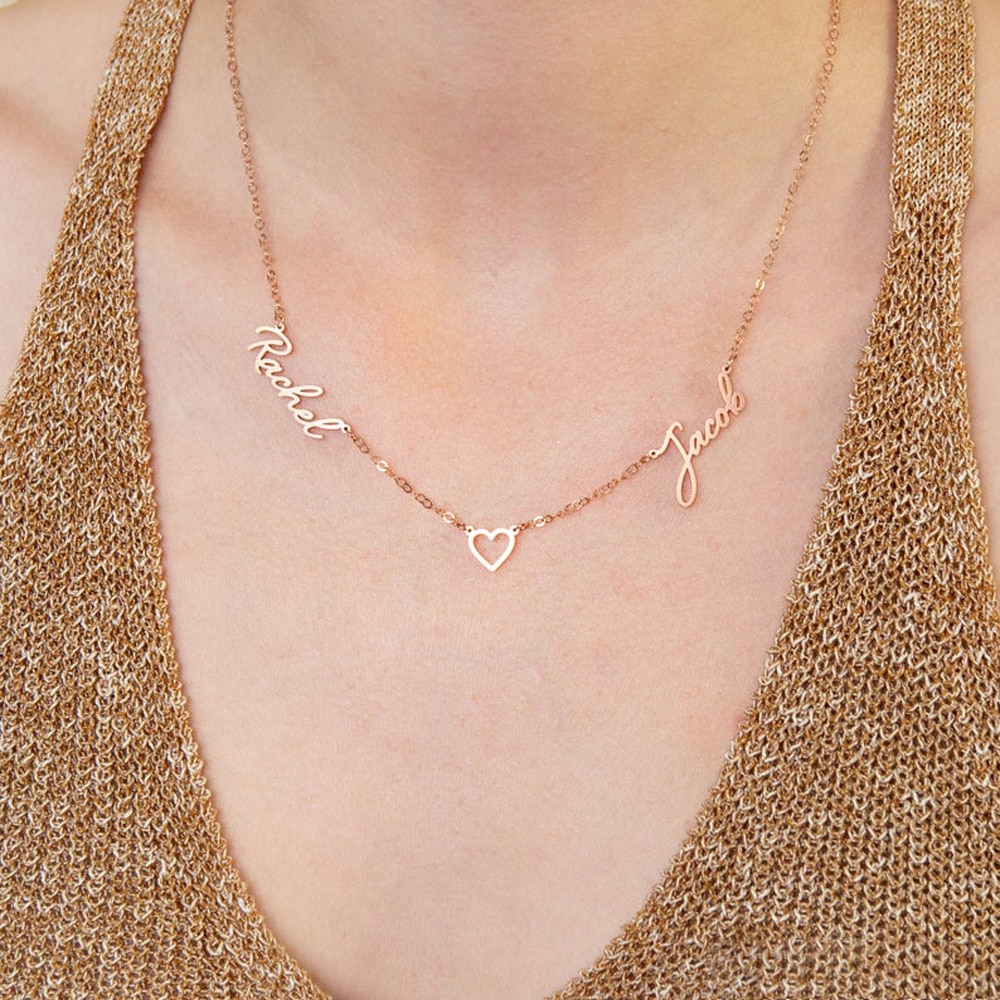 Personalized Customized Necklace for Women Double Name Pendant Gold Stainless Steel Jewelry Couple Heart Charm Chain Choker Gift