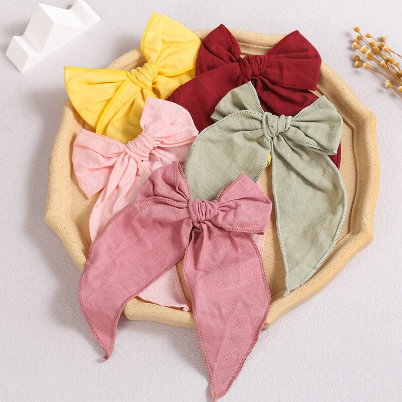 Baby Bow Clips Girls Hair Pin Cotton Linen Hairpins For Childrens Long Tail Barrette Kawaii Accessories Party Tiara Hairgrips